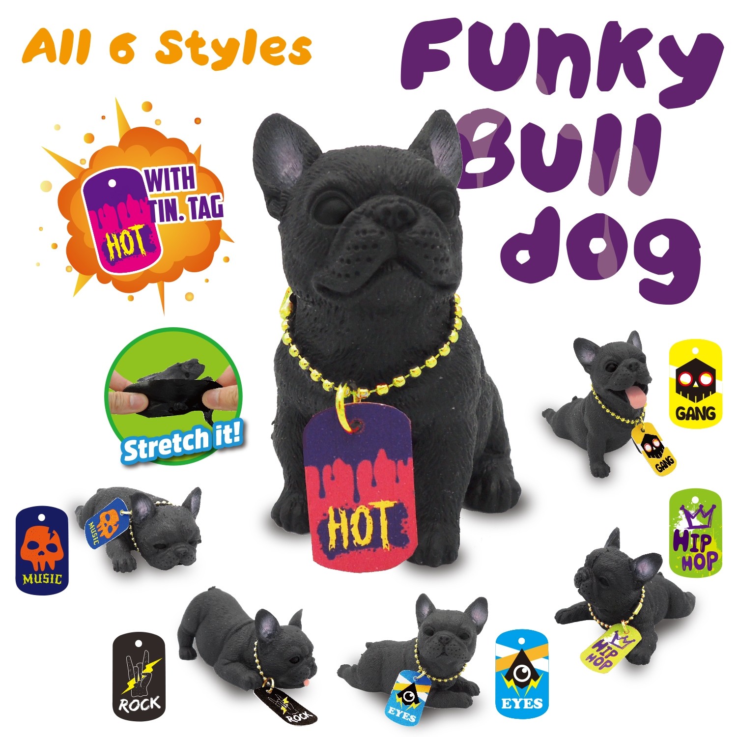 Funky Bull Dog With Metal Tag