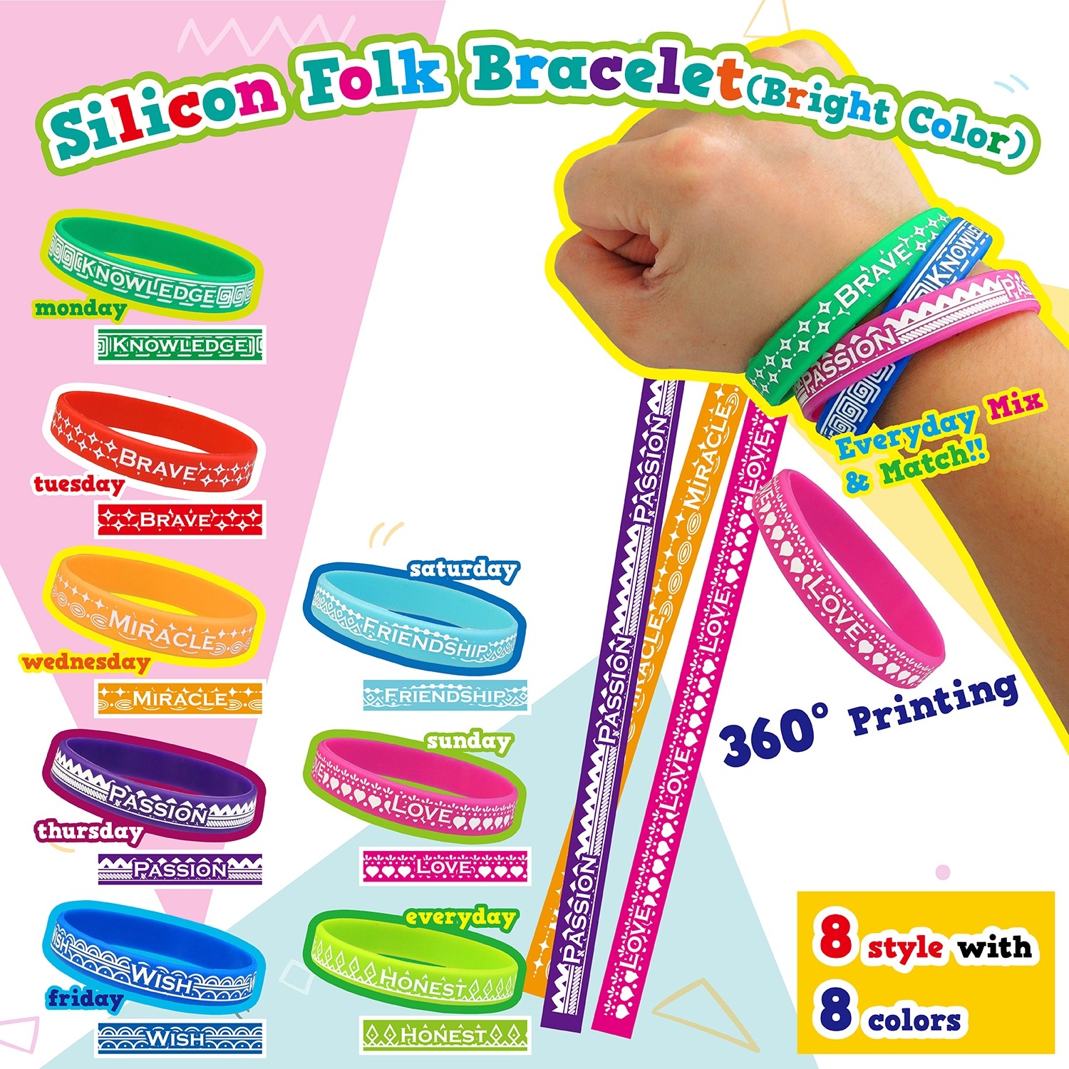 Silicon Folk Bracelet - Bright Color