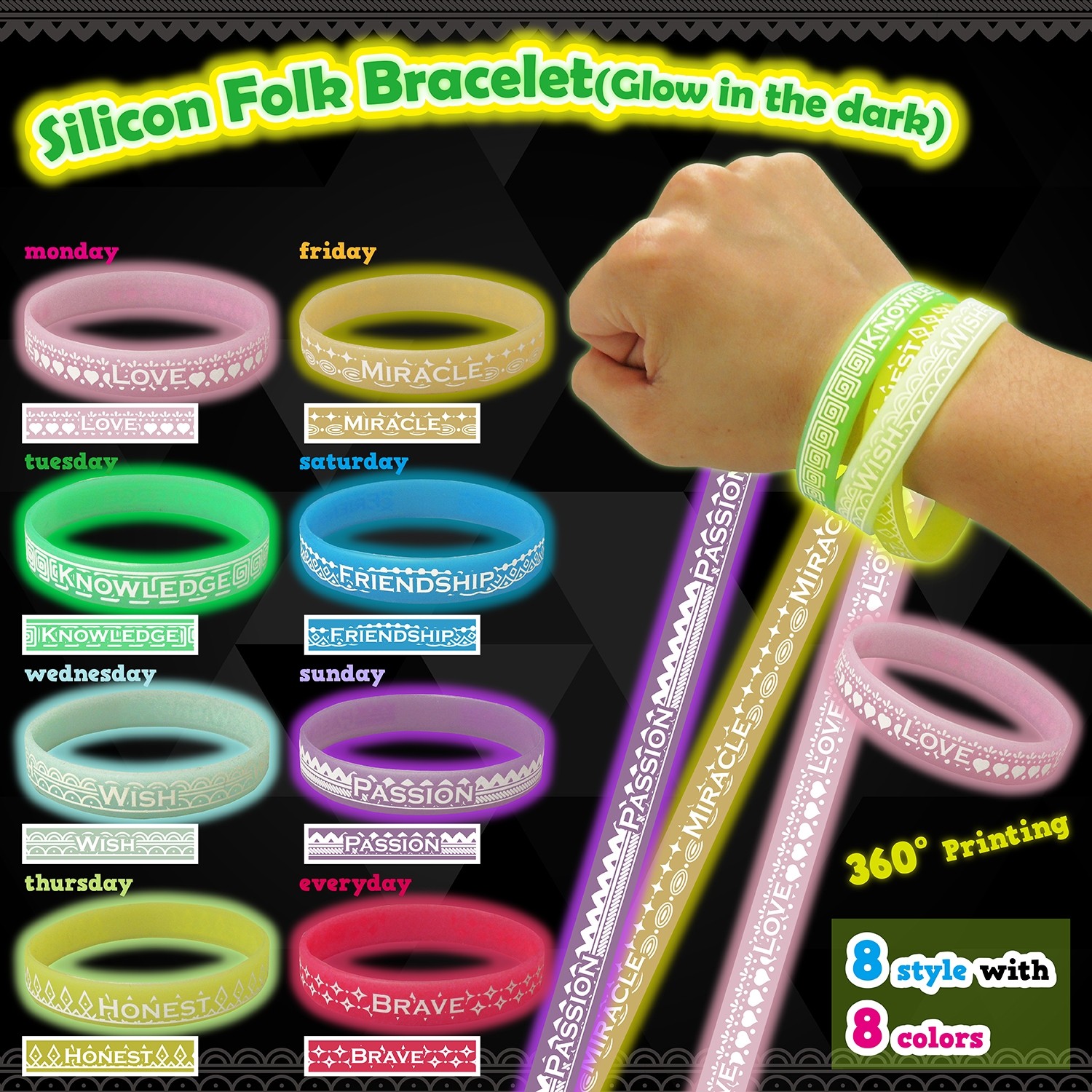 Silicon Folk Bracelet - Glow in the dark