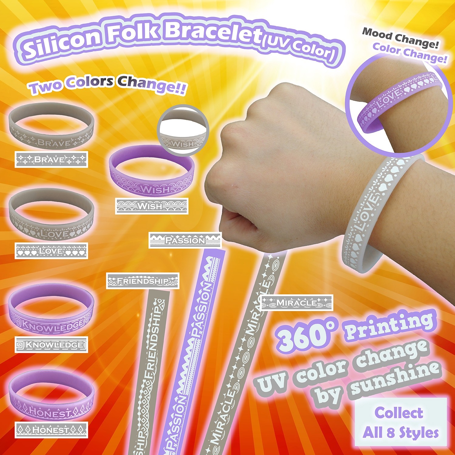 Silicon Folk Bracelet - UV color